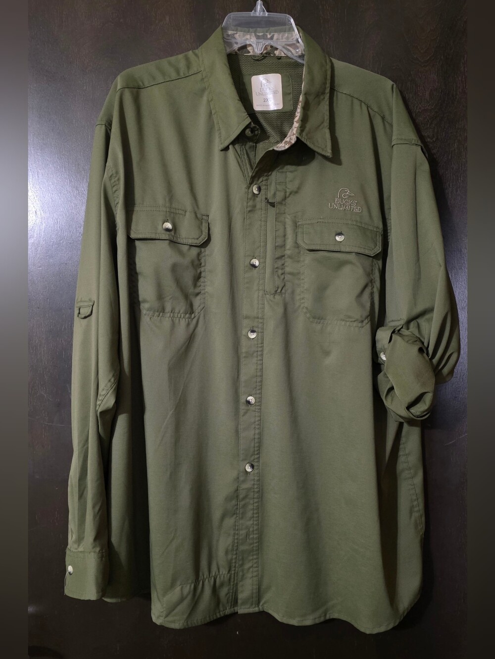 Ducks Unlimited Outdoorsman Vented Quick Dry Olive Button-Down Shirt Size 2X